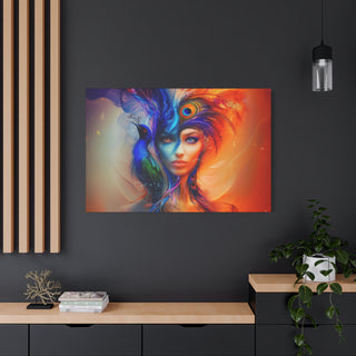 Beautiful Woman With Peacock - Digital Painting On Matte Canvas