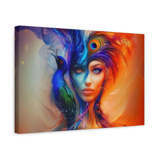 Beautiful Woman With Peacock - Digital Painting On Matte Canvas
