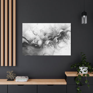 Abstract Floating Marbles (Black And White) - Abstract Digital Painting On Matte Canvas