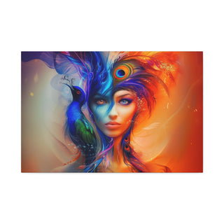 Beautiful Woman With Peacock - Digital Painting On Matte Canvas