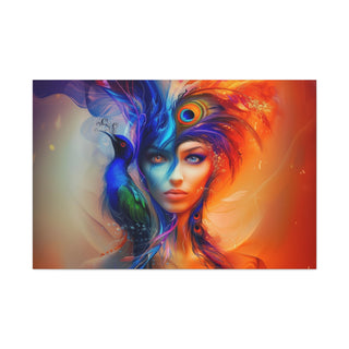 Beautiful Woman With Peacock - Digital Painting On Matte Canvas