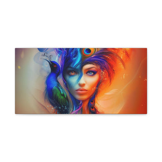 Beautiful Woman With Peacock - Digital Painting On Matte Canvas
