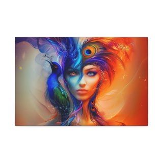 Beautiful Woman With Peacock - Digital Painting On Matte Canvas