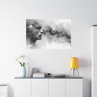 Abstract Face (Black And White) - Abstract Digital Painting On Matte Canvas