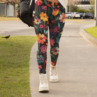 Fun Big Spring Flowers in the Night Leggings