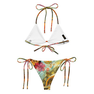 Aqua Blue Golden Tropics String Bikini
