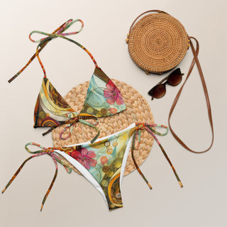 Aqua Blue Golden Tropics String Bikini