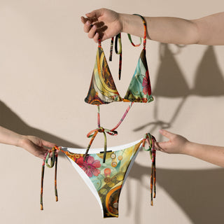 Aqua Blue Golden Tropics String Bikini