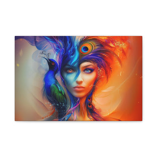Beautiful Woman With Peacock - Digital Painting On Matte Canvas