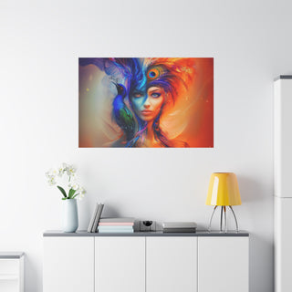 Beautiful Woman With Peacock - Digital Painting On Matte Canvas