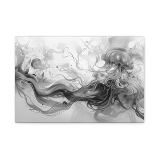 Abstract Jellyfish (Black And White) - Abstract Digital Painting On Matte Canvas