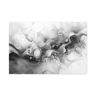 Abstract Floating Marbles (Black And White) - Abstract Digital Painting On Matte Canvas