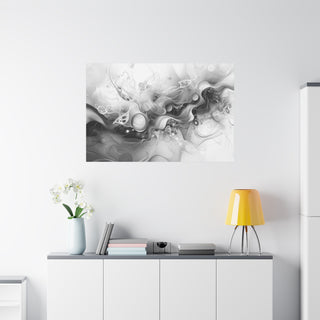 Abstract Floating Marbles (Black And White) - Abstract Digital Painting On Matte Canvas