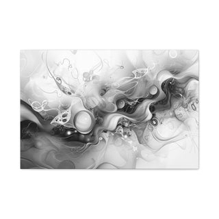 Abstract Floating Marbles (Black And White) - Abstract Digital Painting On Matte Canvas