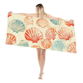 Orange and Turquoise Seashells - Beach Towel