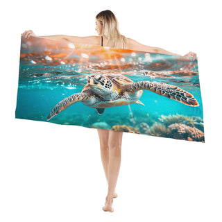 Beautiful Swimming Sea Turtle - Beach Towel