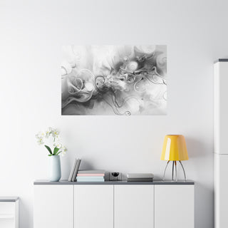Abstract Flowing Shapes 3 (Black And White) - Abstract Digital Painting On Matte Canvas